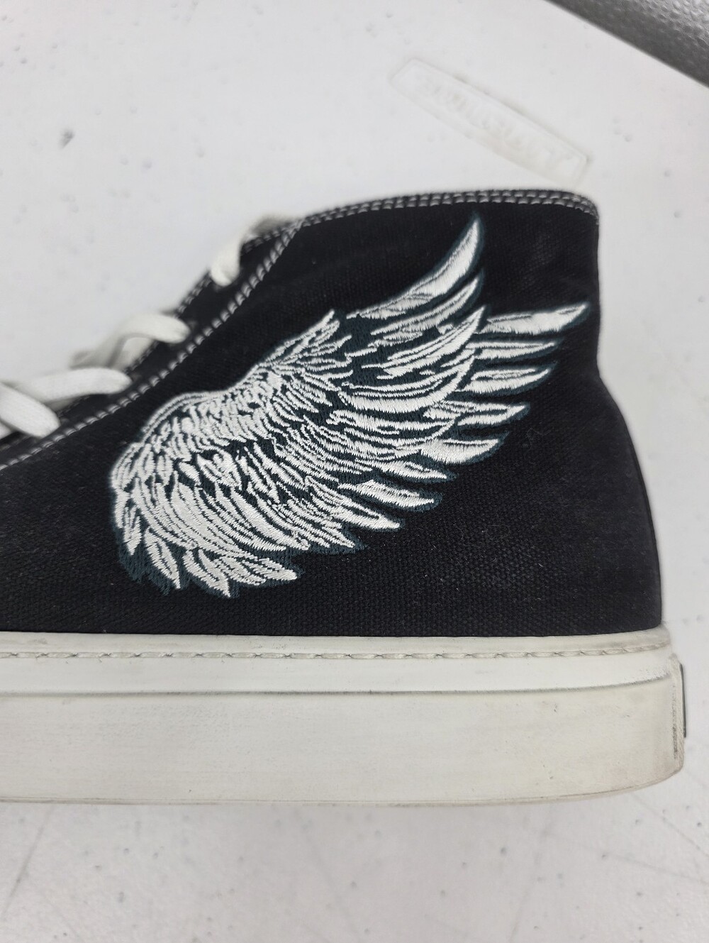 Roberto Cavalli Black Canvas Sneakers Angel Wings Men Size 44 US 10.5-11 Hi-Top. - Picture 10 of 12